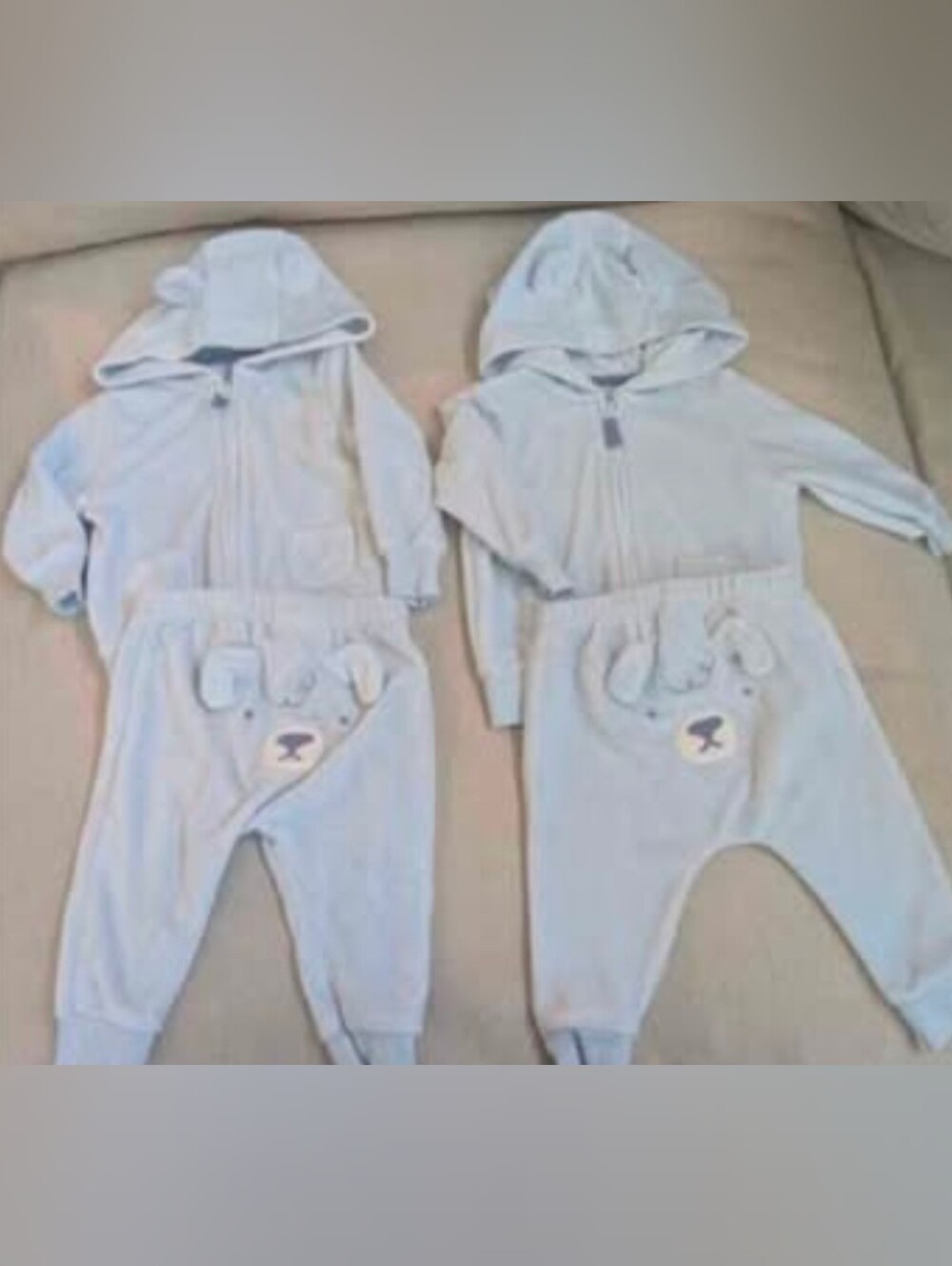 Twin Baby Boys Hooded Bear Pajama Set - Light Blue